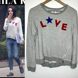 Sundry LOVE Patch Sweatshirt Gray Asymmetrical side zip small Mila Kunis